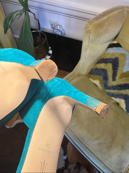 Teal Suede Mid-Heel Pumps - Picture 13 of 15